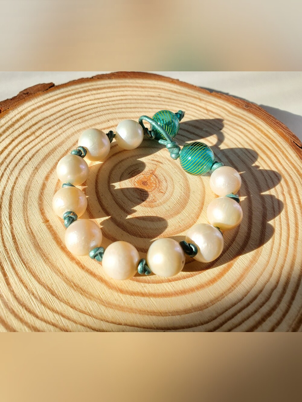 Vtg. Natural Pearls And Lamp Works Glass Beads Bracelet